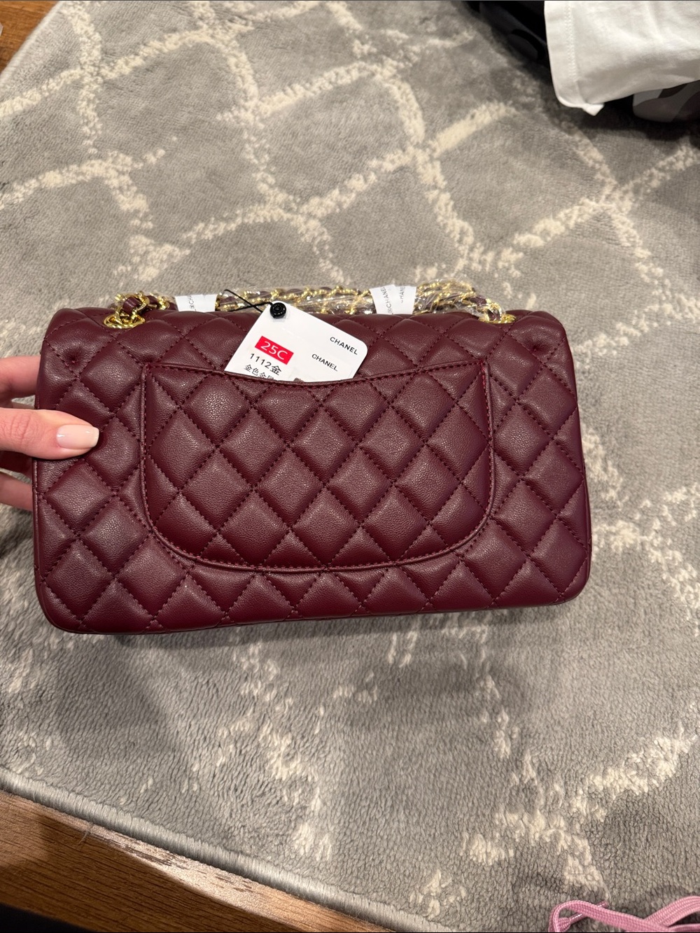 Chanel style maroon and gold small classic flap - Picture 7 of 12